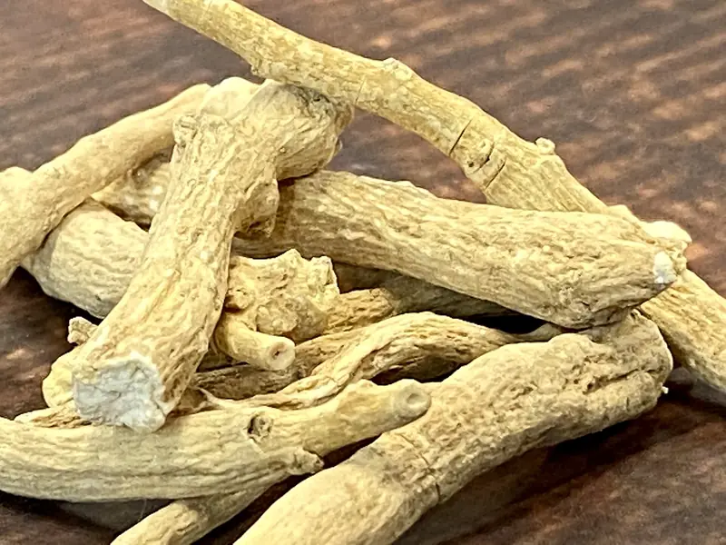 Dried ashwagandha root in a bowl